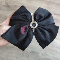 Accesoriu pentru decor par cu Fundita din satin si clema metalica TRD045TT Neagra